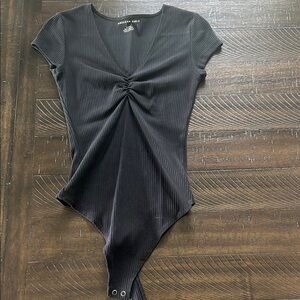 American Eagle Outfitters Black Asymmetrical Tie Front Bodysuit